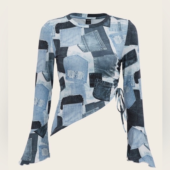 SHEIN X The‎ Future X Allover Pocket Print Drawstring Hem Crop Tee - Picture 1 of 4